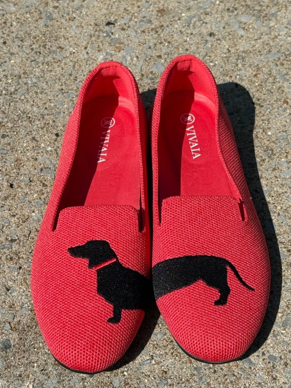 VIVAIA Dachshund Knit Loafers Red Coquette Preppy Dog Mom EU35/US5.5 Flats 3996